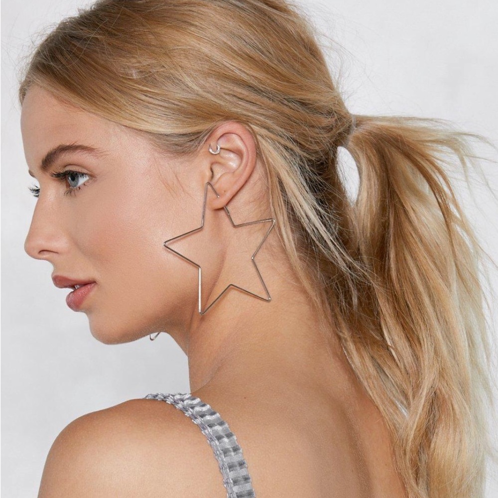 Silver Star Hoop Earrings